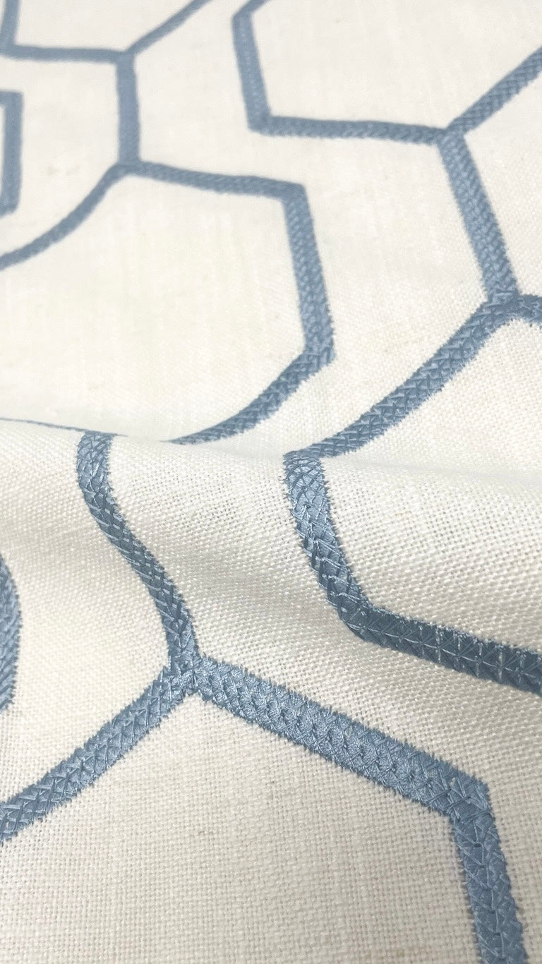 Geometric Embroidery Blend Linen Flat Roman Shade/CL1144