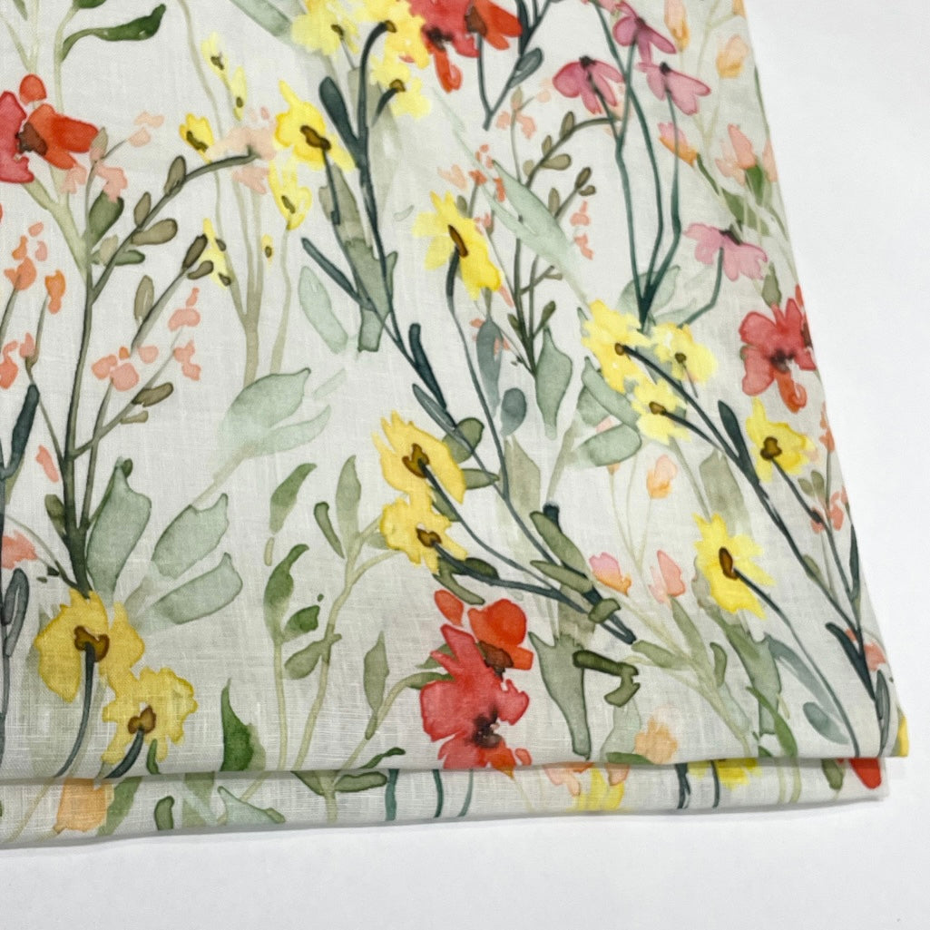 Water Multi Colors Floral Light Weight 100% Linen Fabric By The Yard / 57" Width / CL1117