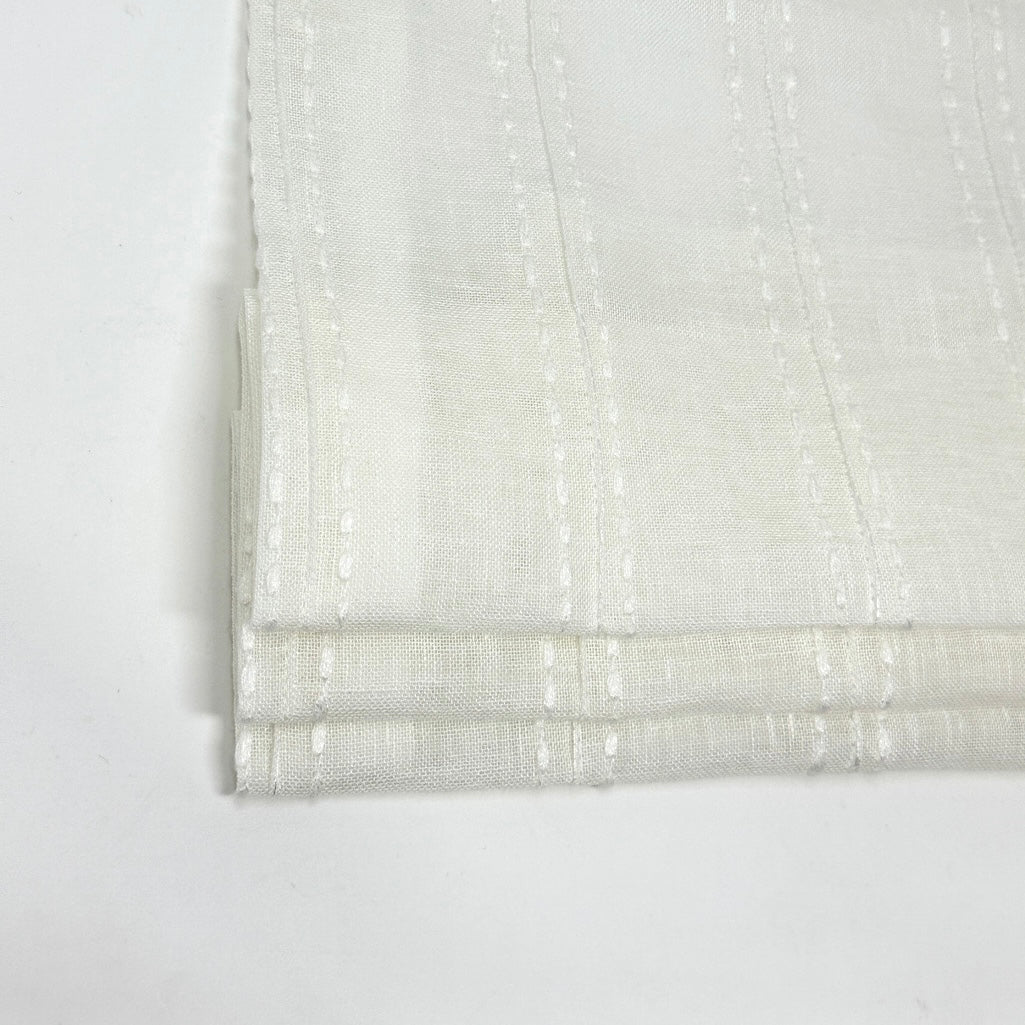 Embroidery Dot and Texture Stripe sheer Linen Flat Roman Shade / CL1126