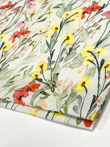 Aqua floral Handkerchief Light Weight 100% Linen Flat Roman Shade, Multi Watercolor Farmhouse Casual Shade Linen/CL1110