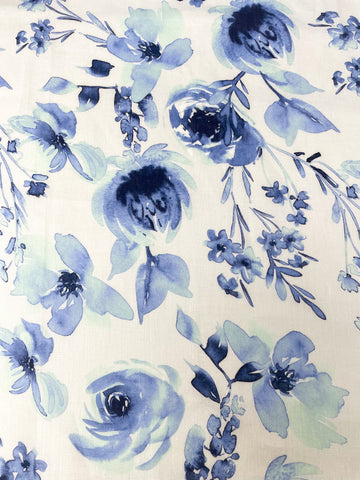 Water Roses Light Weight 100% Linen Fabric By The Yard/CL1105