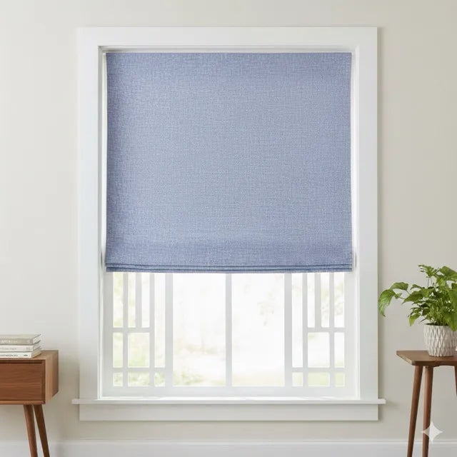 Ciel Double Width 100% Natural Linen Fabric Flat Roman Shade, CL1056