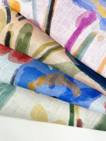 Aqua Floral Handkerchief Lightweight 100% Linen Fabric by the Yard / 57" Width / CL1110
