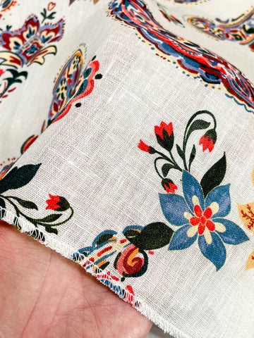Paisley Floral Handkerchief Light Weight 100% Linen Fabric By The Yard/CL1107