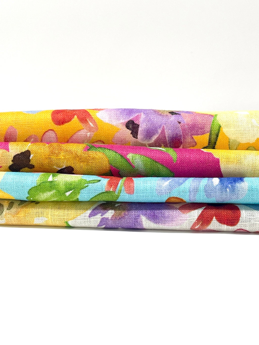 Aqua Floral Handkerchief Lightweight 100% Linen Fabric by the Yard / 57" Width / CL1110