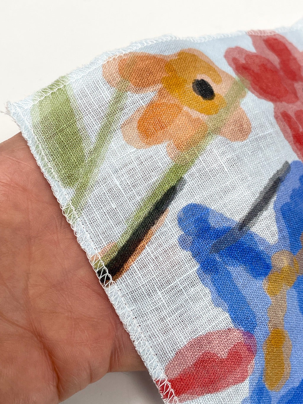 Aqua Floral Handkerchief Lightweight 100% Linen Fabric by the Yard / 57" Width / CL1110