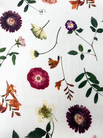 Floral Plants Handkerchief Light Weight 100% Linen Fabric By The Yard/CL1109