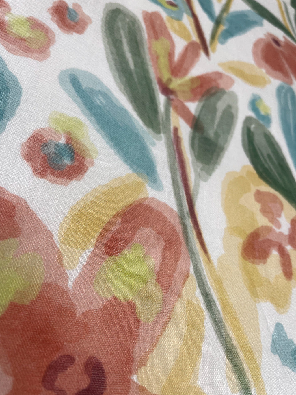 Aqua Floral Handkerchief Lightweight 100% Linen Fabric by the Yard / 57" Width / CL1110