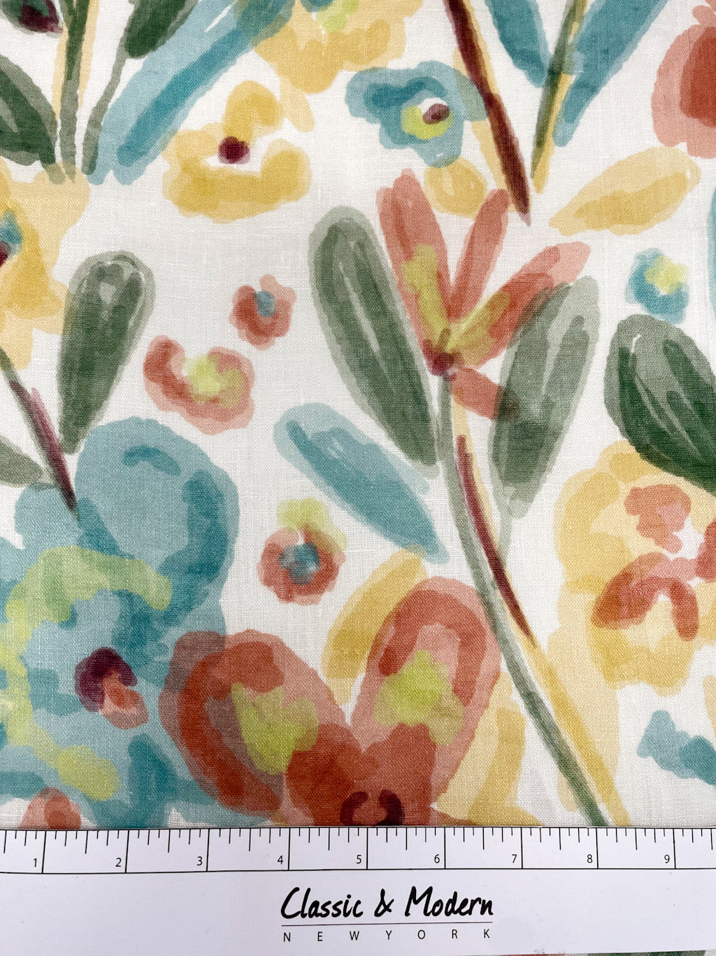 Aqua Floral Handkerchief Lightweight 100% Linen Fabric by the Yard / 57" Width / CL1110
