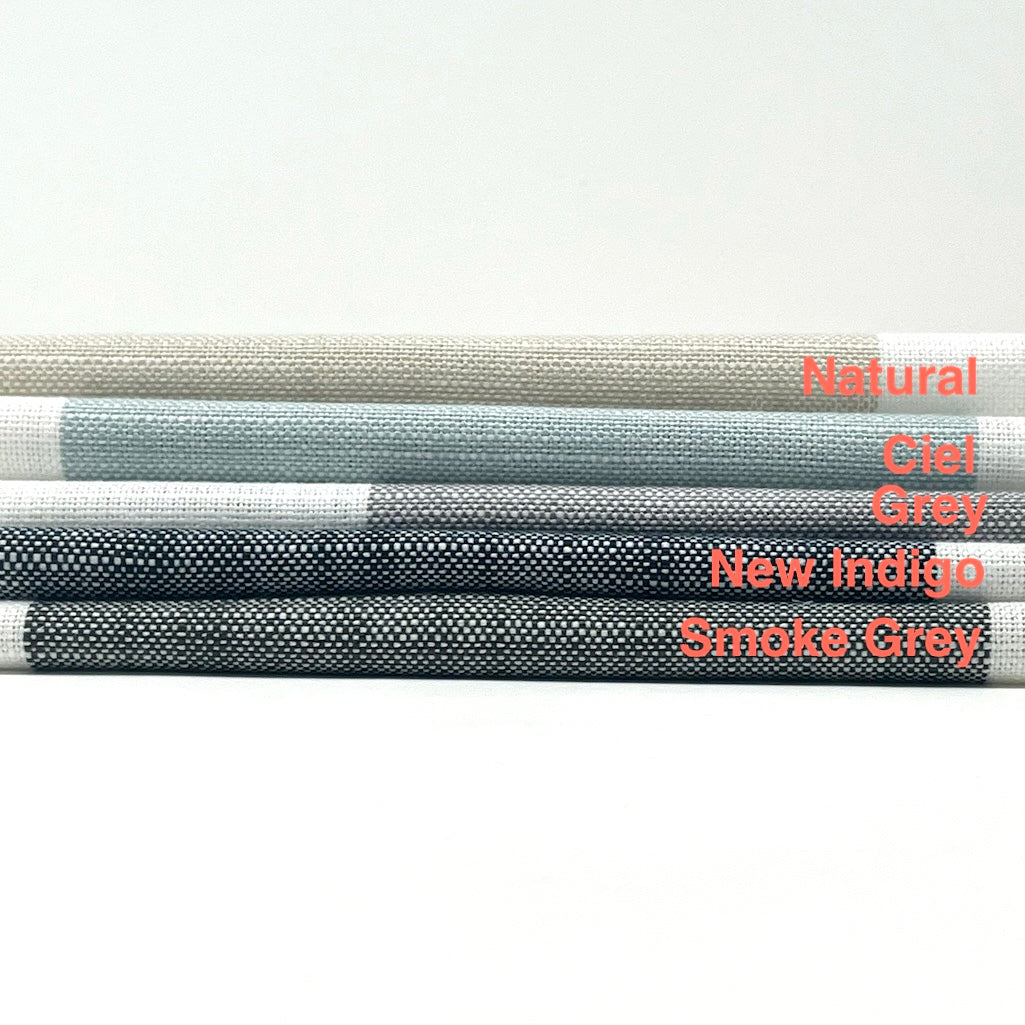 Ciel and White Gray 100% Linen Wide Stripe Flat Roman Shade/CL1026