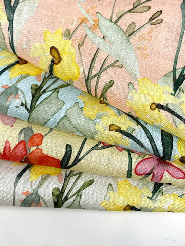 Water Color Floral Light Weight 100% Linen Flat Roman Shade, Multi Watercolor Farmhouse Casual Shade Linen/CL1117