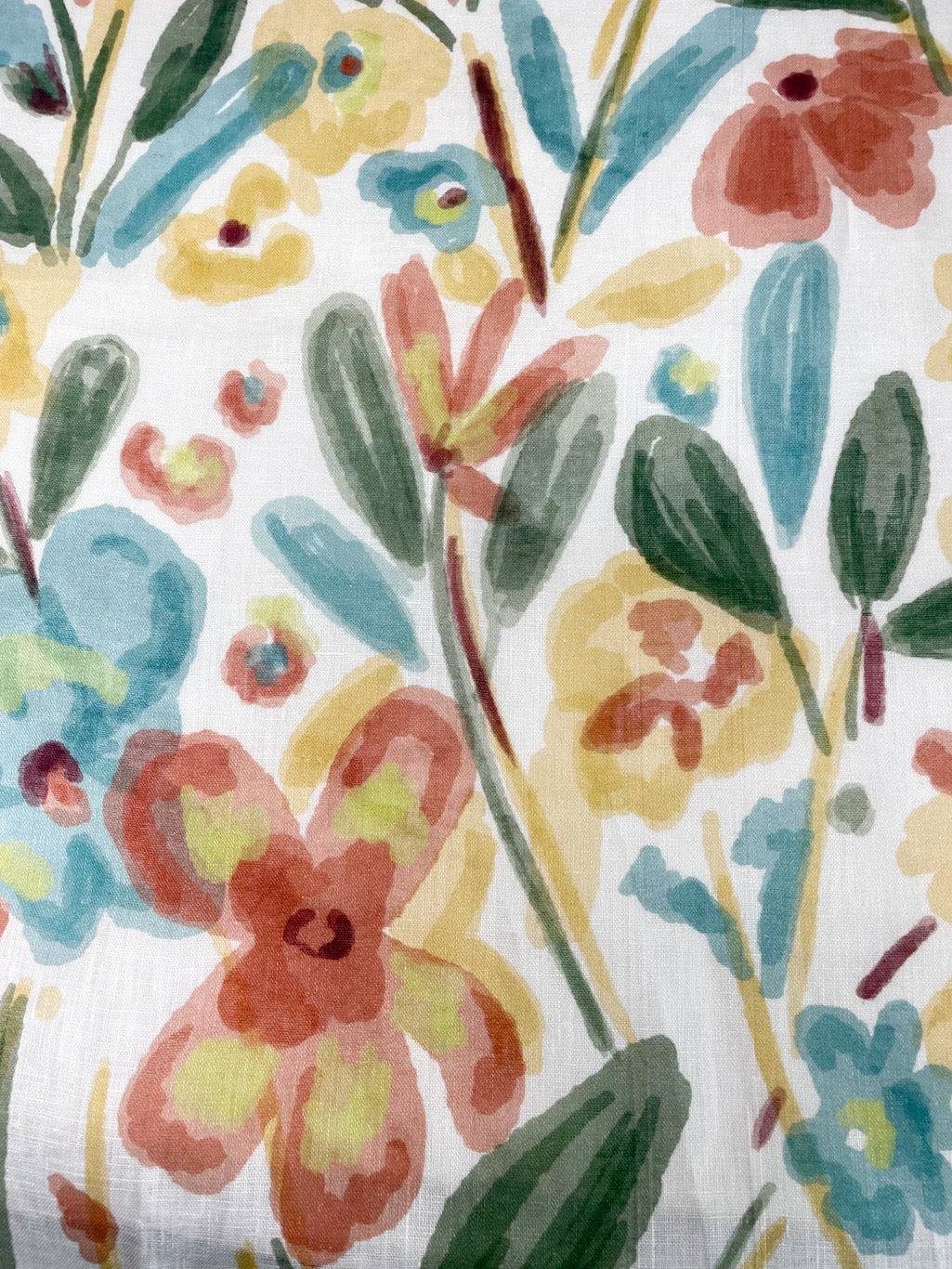 Aqua Floral Handkerchief Lightweight 100% Linen Fabric by the Yard / 57" Width / CL1110