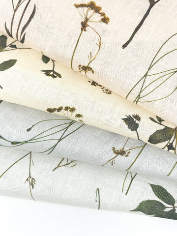 Bloom Plant Garden Print 100% Lightweight Linen Fabric by the Yard / 57" Width / CL1106