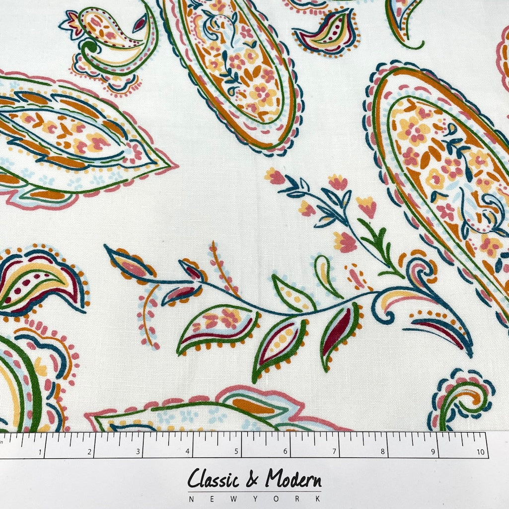Heritage Paisley Handkerchief Lightweight 100% Linen Fabric by the Yard / 57" Width / CL1116