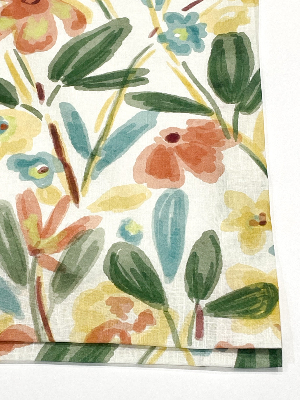 Aqua Floral Handkerchief Lightweight 100% Linen Fabric by the Yard / 57" Width / CL1110