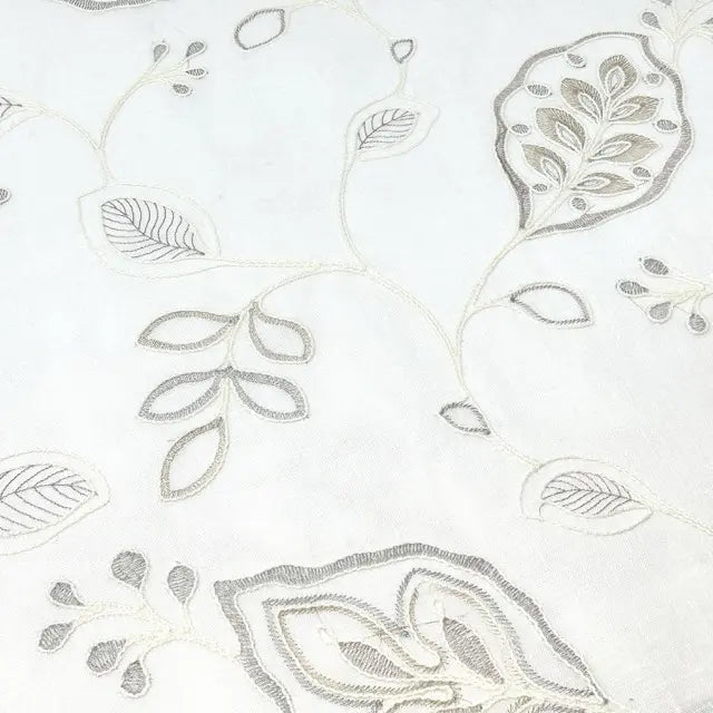 Embroidery Floral Ivory Linen Blend Flat Roman Shade, CL1011