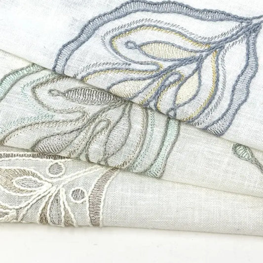 Embroidery Floral Ivory Linen Blend Flat Roman Shade, CL1011