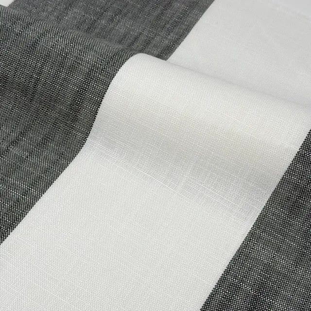 Ciel and White Striped 100% Linen Flat Roman Shade, CL1026