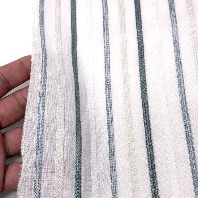 Multi Stripe Grey Indigo Sheer Linen Fabric By The Yard, 118"Width, CL1033