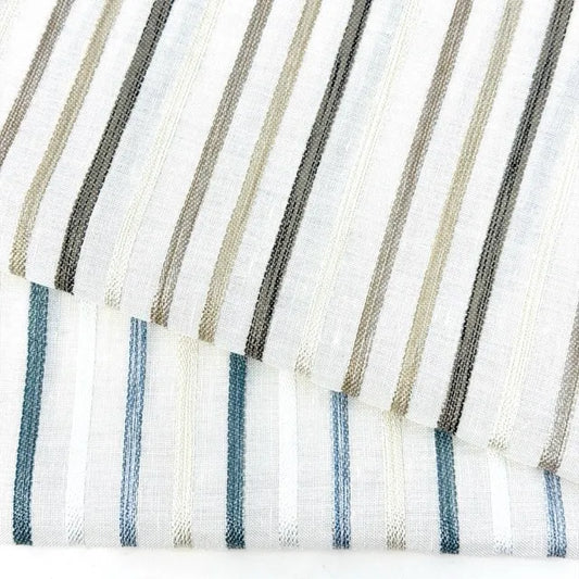Sheer Linen Embroidery Stripe Farmhouse Flat Casual Roman Shade | CL1033