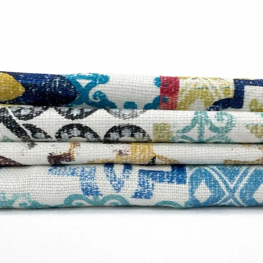 Bohemian Medallion Mosaic Geometric Print Linen Blend Fabric by the Yard | 54"Width | CL1036
