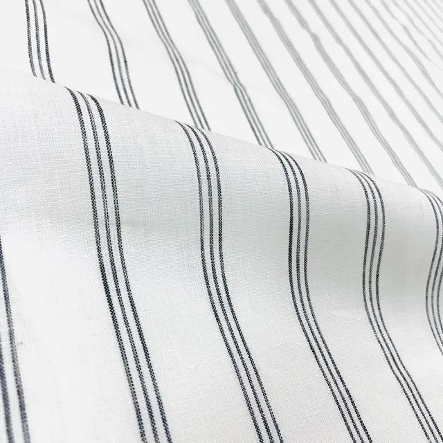 Dark Grey Thin Stripes 100% Natural Linen contemporary Flat Roman Shade | CL1044