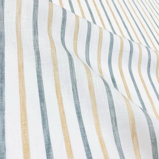 Green Yellow Striped 100% Natural Linen Fabric by the Yard | 53"Width | CL1045