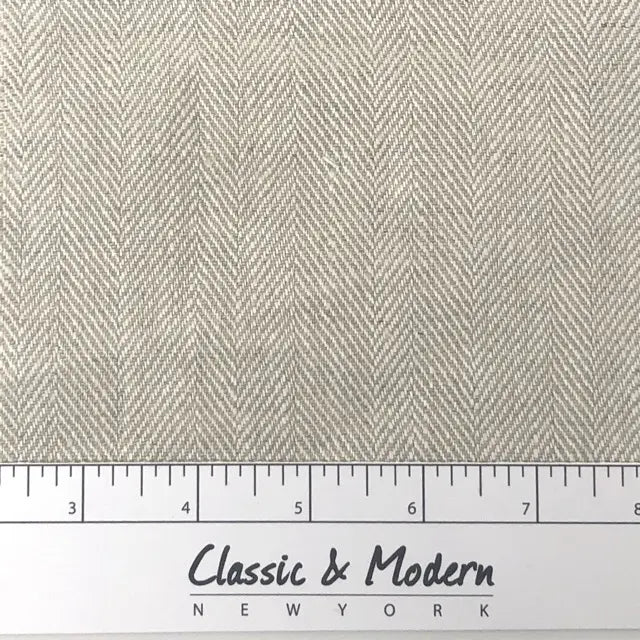 Ecru Herringbone Pattern 100% Natural Linen Flat Custom Roman Shade, CL1047