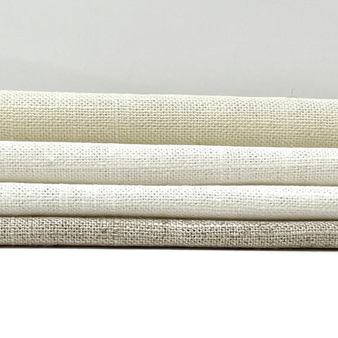 Three stacked layers of sheer net linen blend fabric in soft neutral tones, showcasing texture and weave.