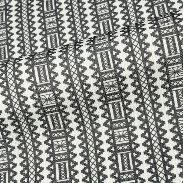 Geometric Folk Art Stripe Faux Linen Farmhouse Roman Shade, CL1093
