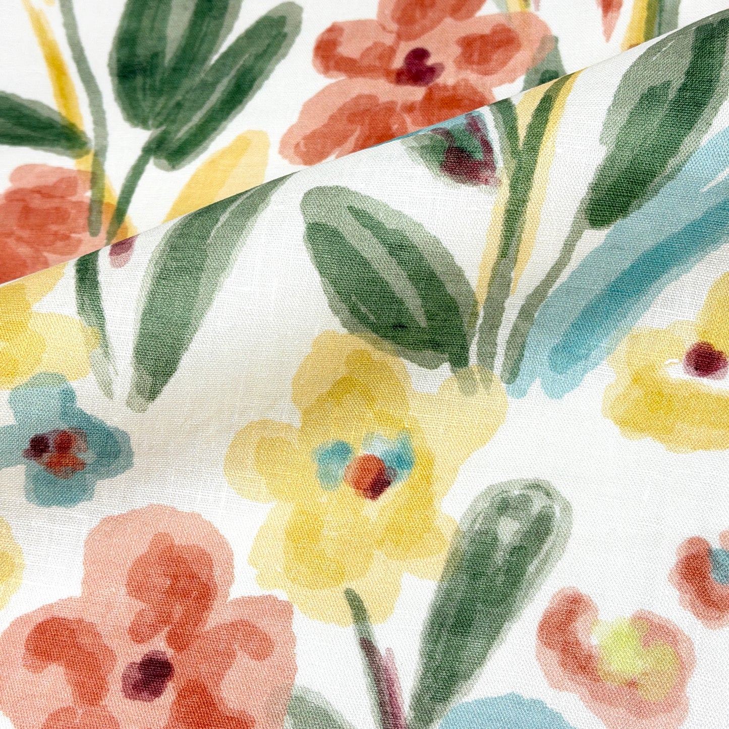 Aqua Floral Handkerchief Lightweight 100% Linen Flat Roman Shade, CL1110