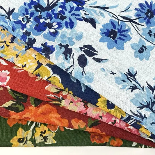Vibrant Painterly Floral Print Linen Fabric By The Yard | 58"Width | CL1167
