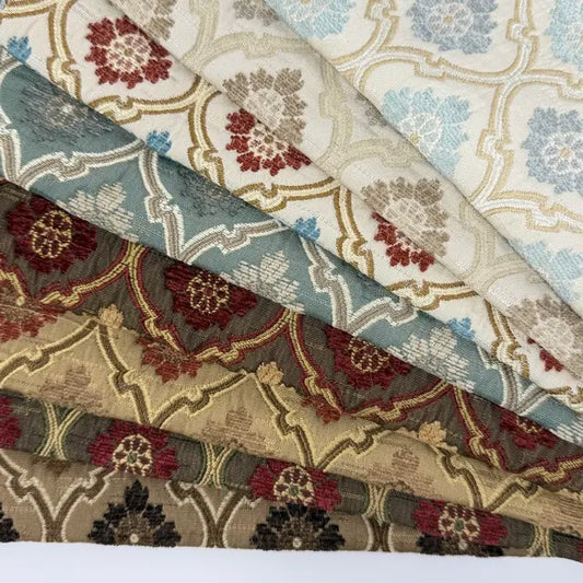 Classic Sage Green Ogee Medallion Jacquard Flat Roman Shade, CL1191