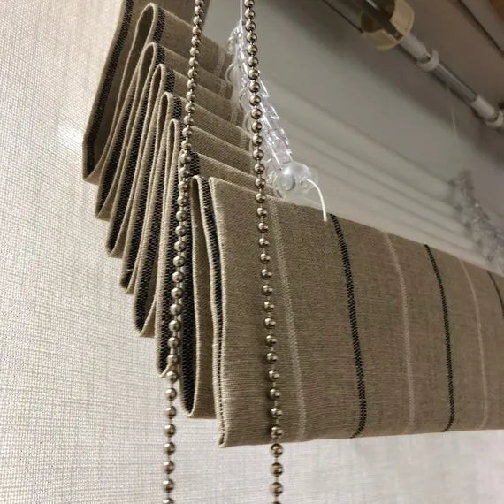 Multi Color Striped Linen Flat Roman Shade, CL1207