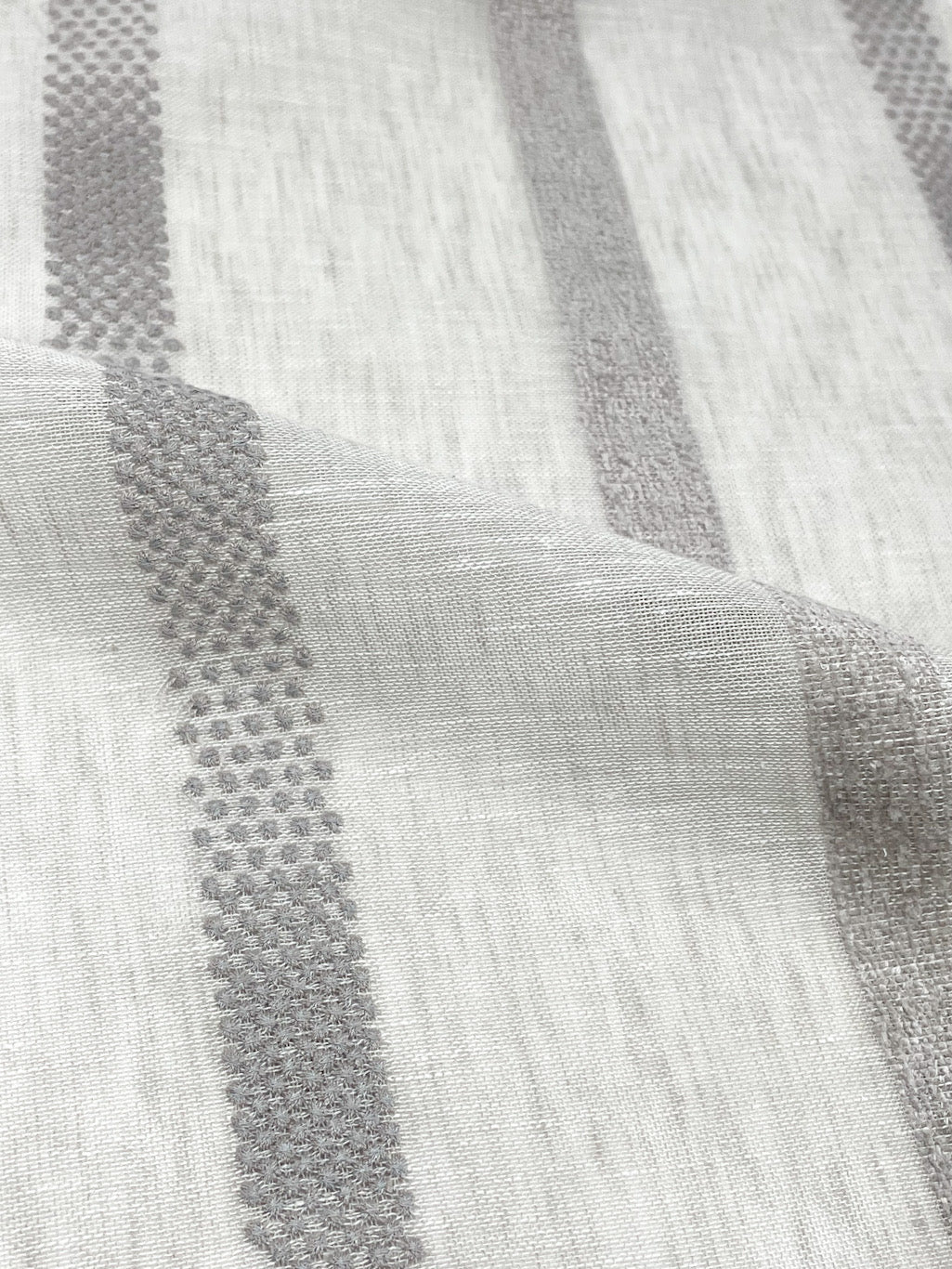 Dot and Texture Stripe Embroidery Blend Sheer Linen Fabric / 118