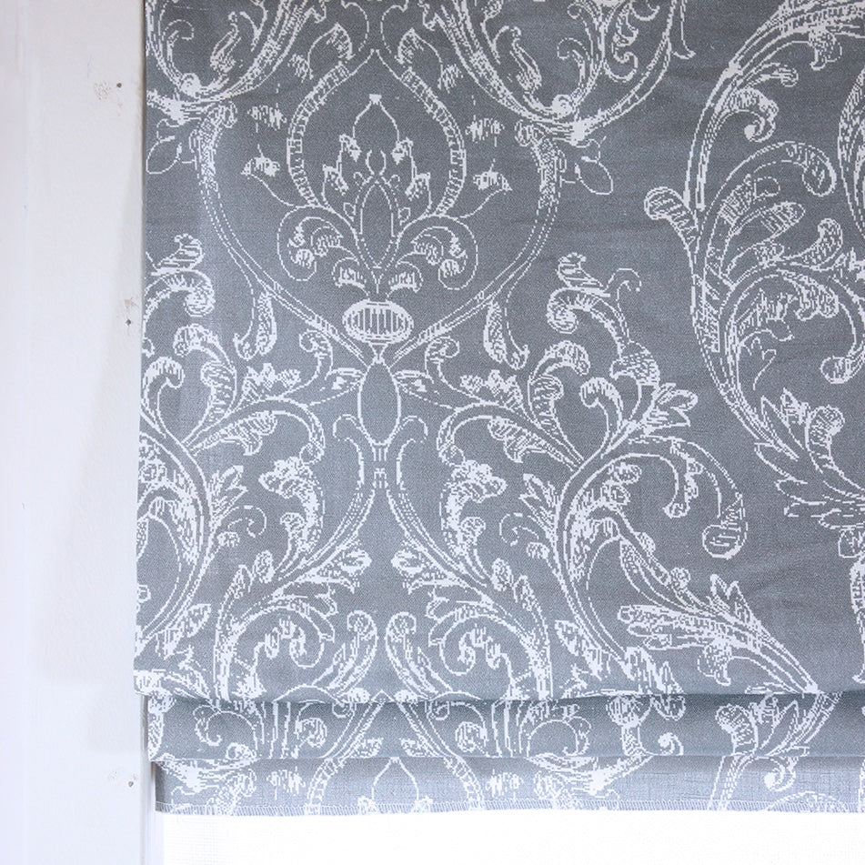 Floral Printed Damask Faux Linen Fabric Flat Roman Shade, CL1129