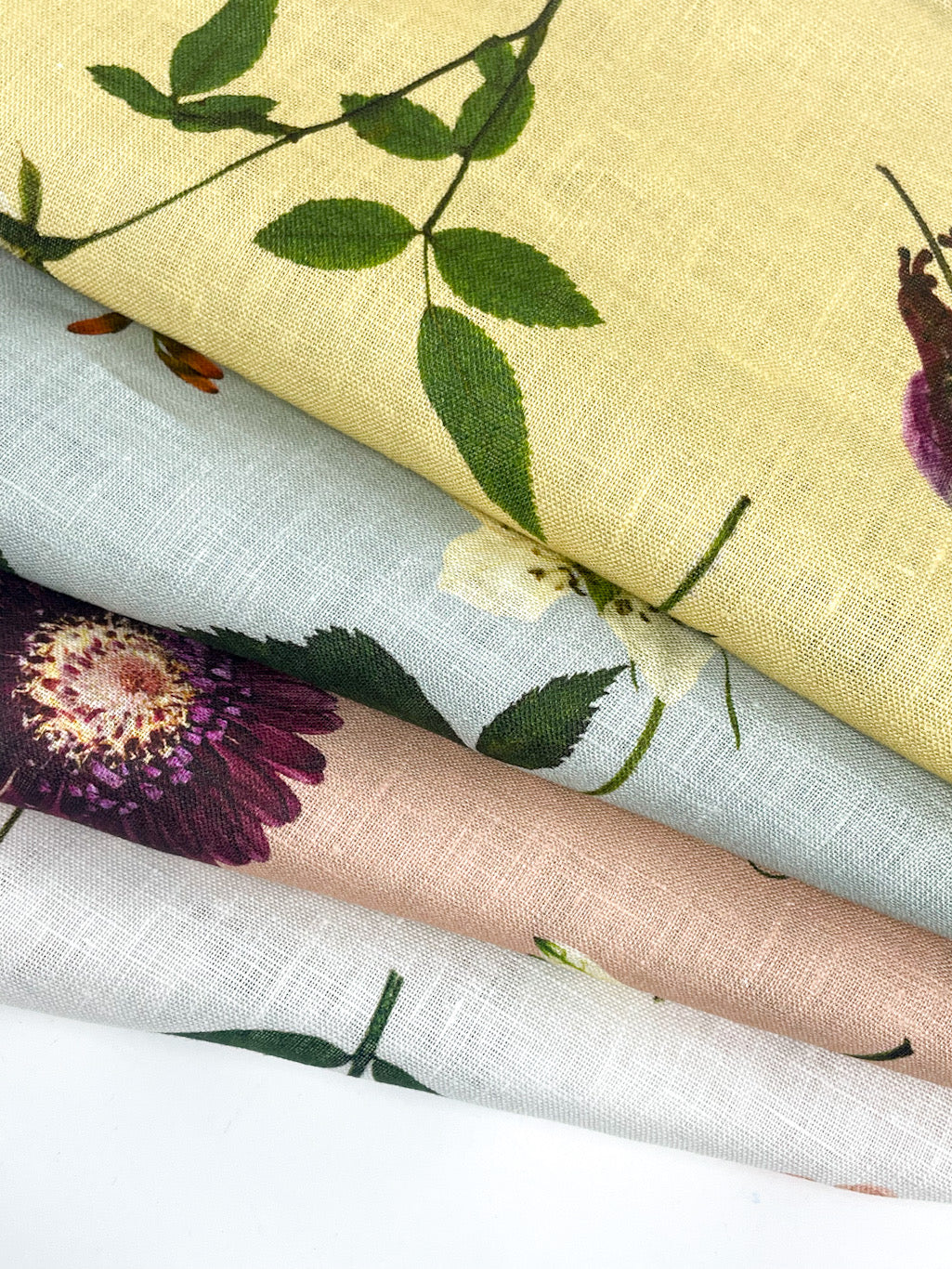 Floral Plants Handkerchief Light Weight 100% Linen Fabric By The Yard/CL1109