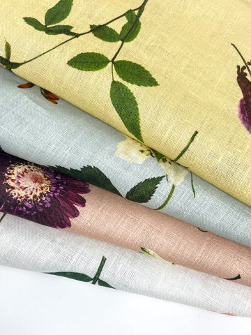 Floral Plants Handkerchief Light Weight 100% Linen Fabric By The Yard/CL1109
