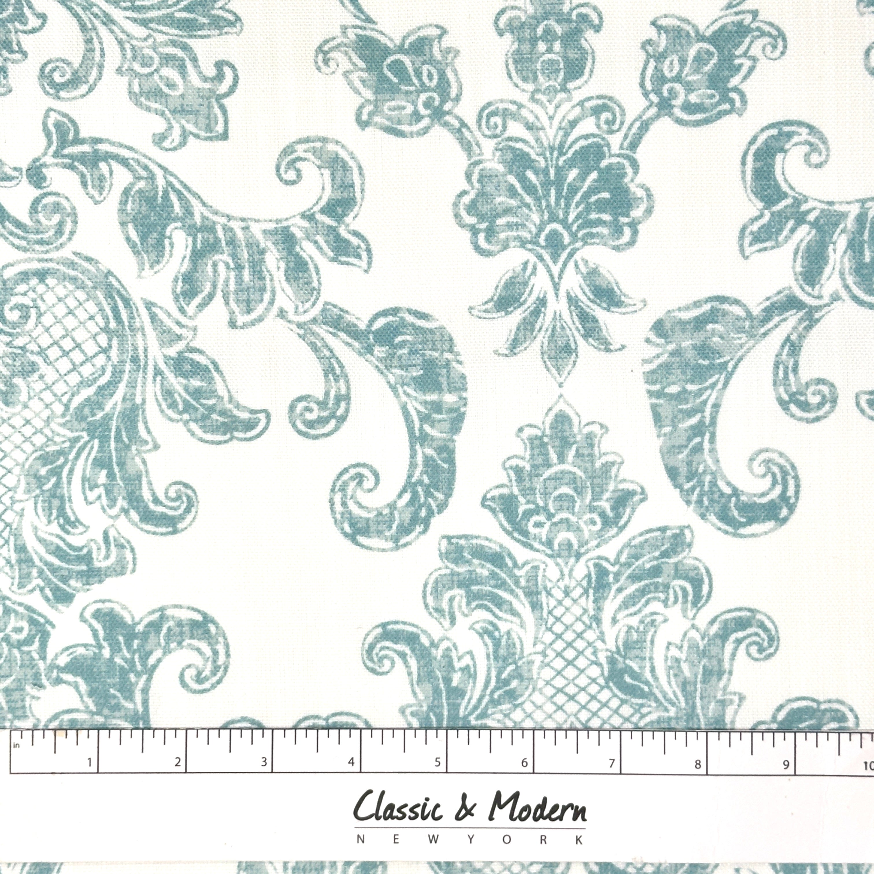 French Floral Damask Faux Linen Flat Roman Shade / CL1091