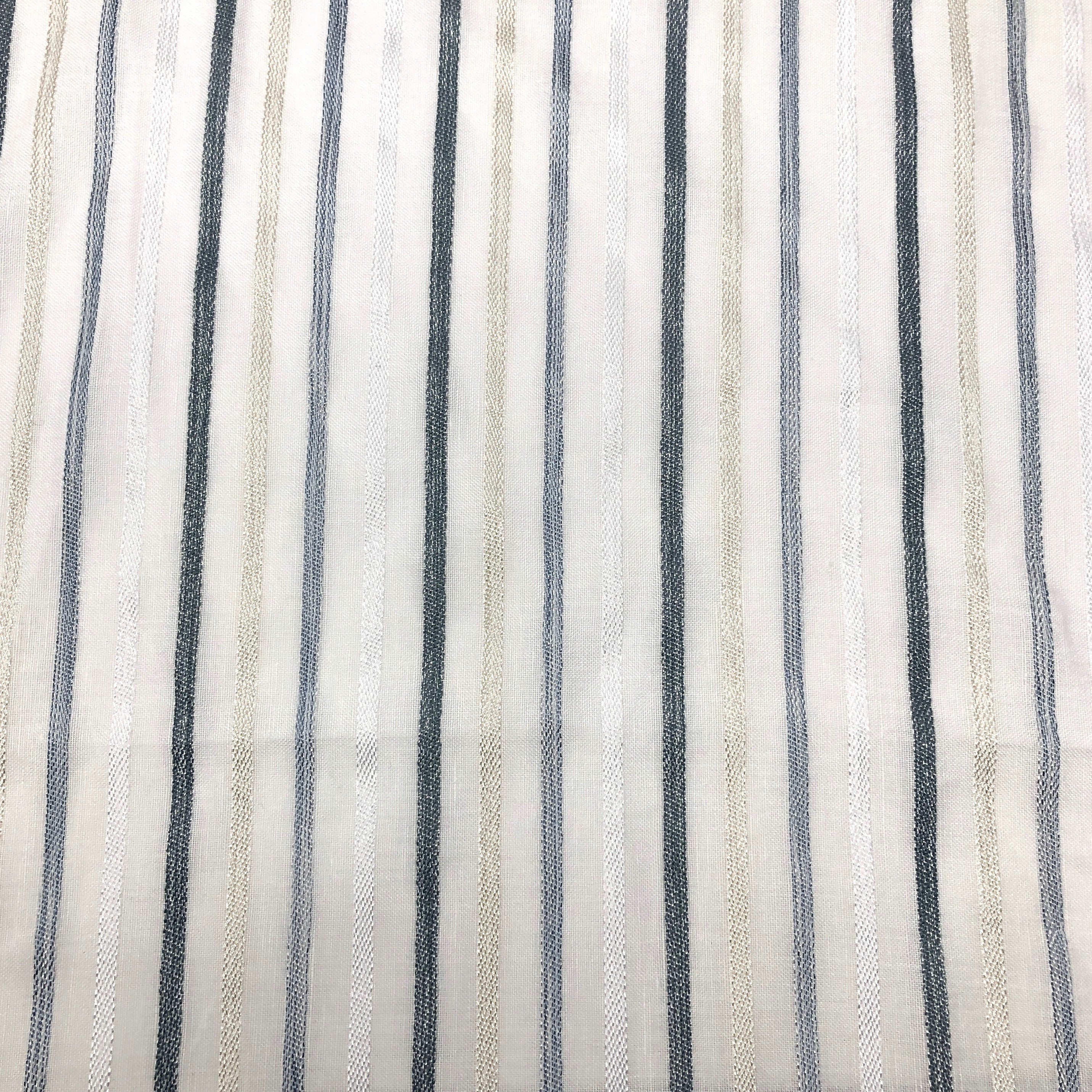 Multi Stripe Linen Blend Embroidered Grey Indigo Stripe Sheer Fabric By The Yard/CL1033