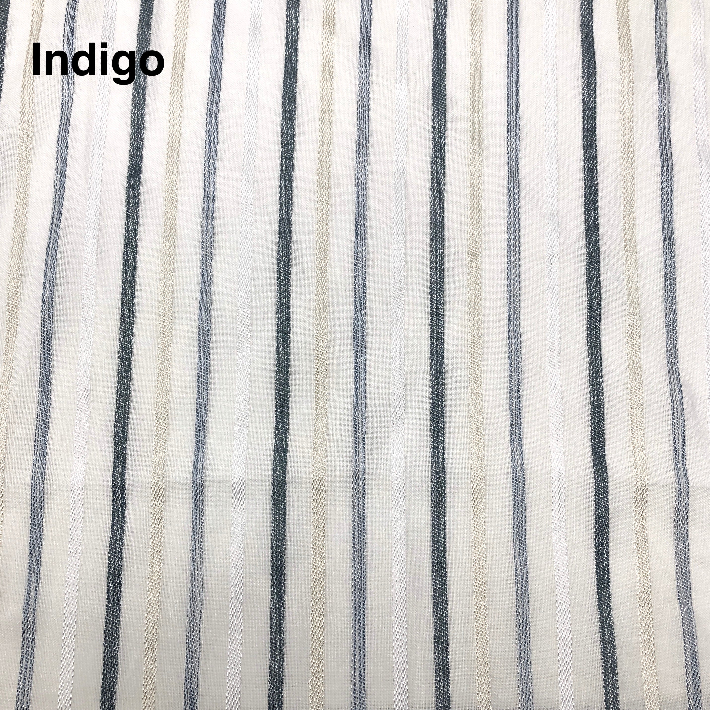 Multi Stripe Linen Blend Embroidered Grey Indigo Stripe Sheer Fabric By The Yard/CL1033