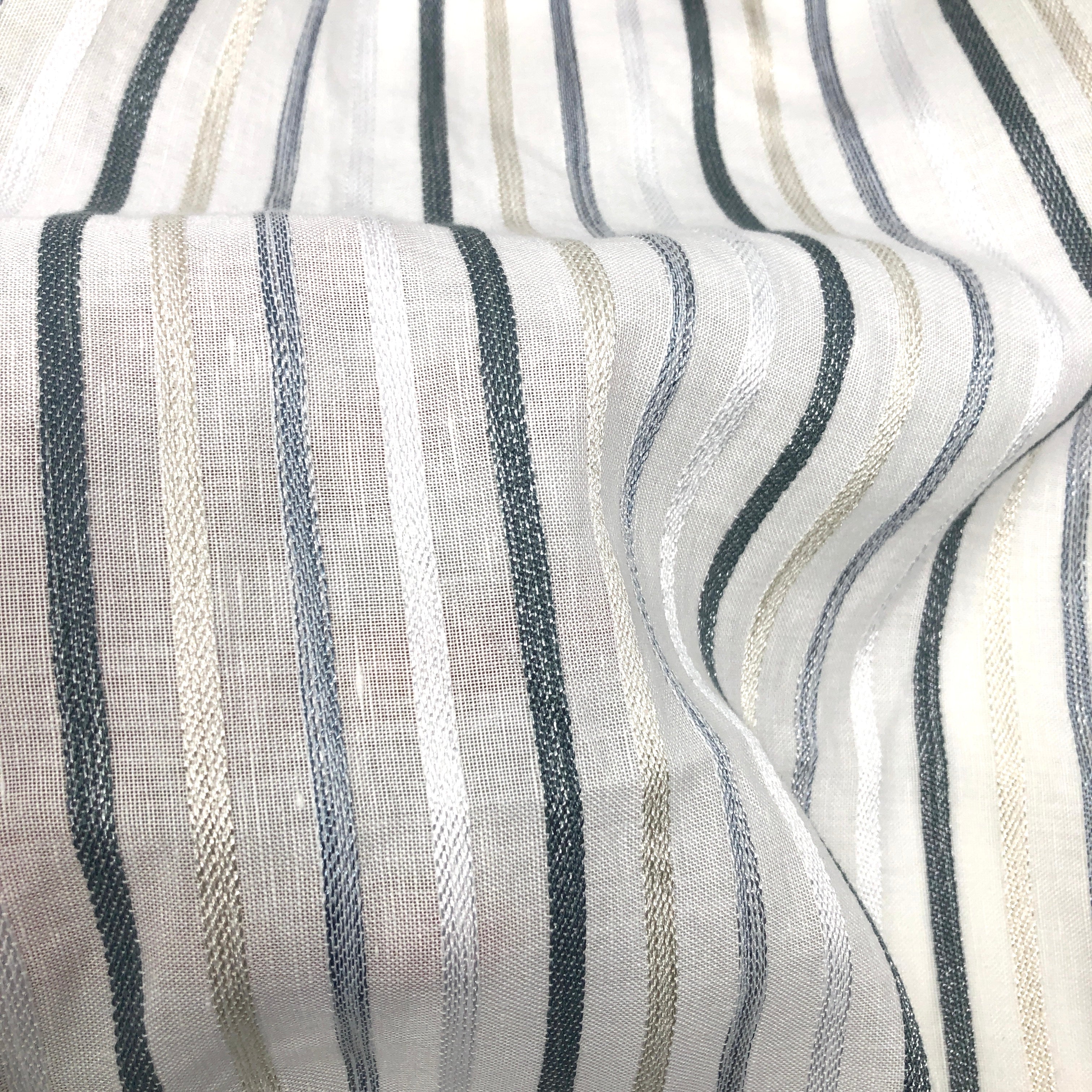 Multi Stripe Linen Blend Embroidered Grey Indigo Stripe Sheer Fabric By The Yard/CL1033