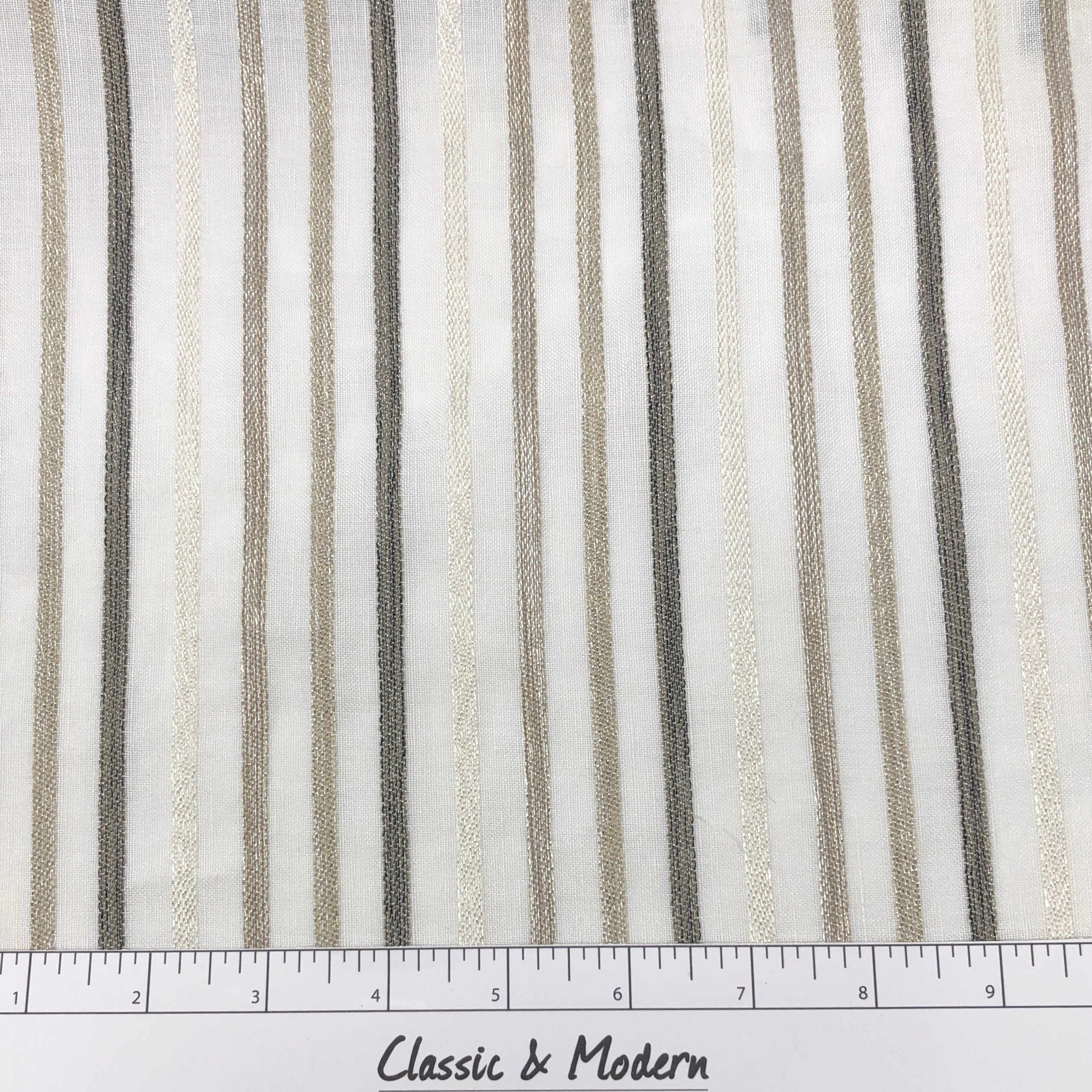 Multi Stripe Linen Blend Embroidered Grey Indigo Stripe Sheer Fabric By The Yard/CL1033