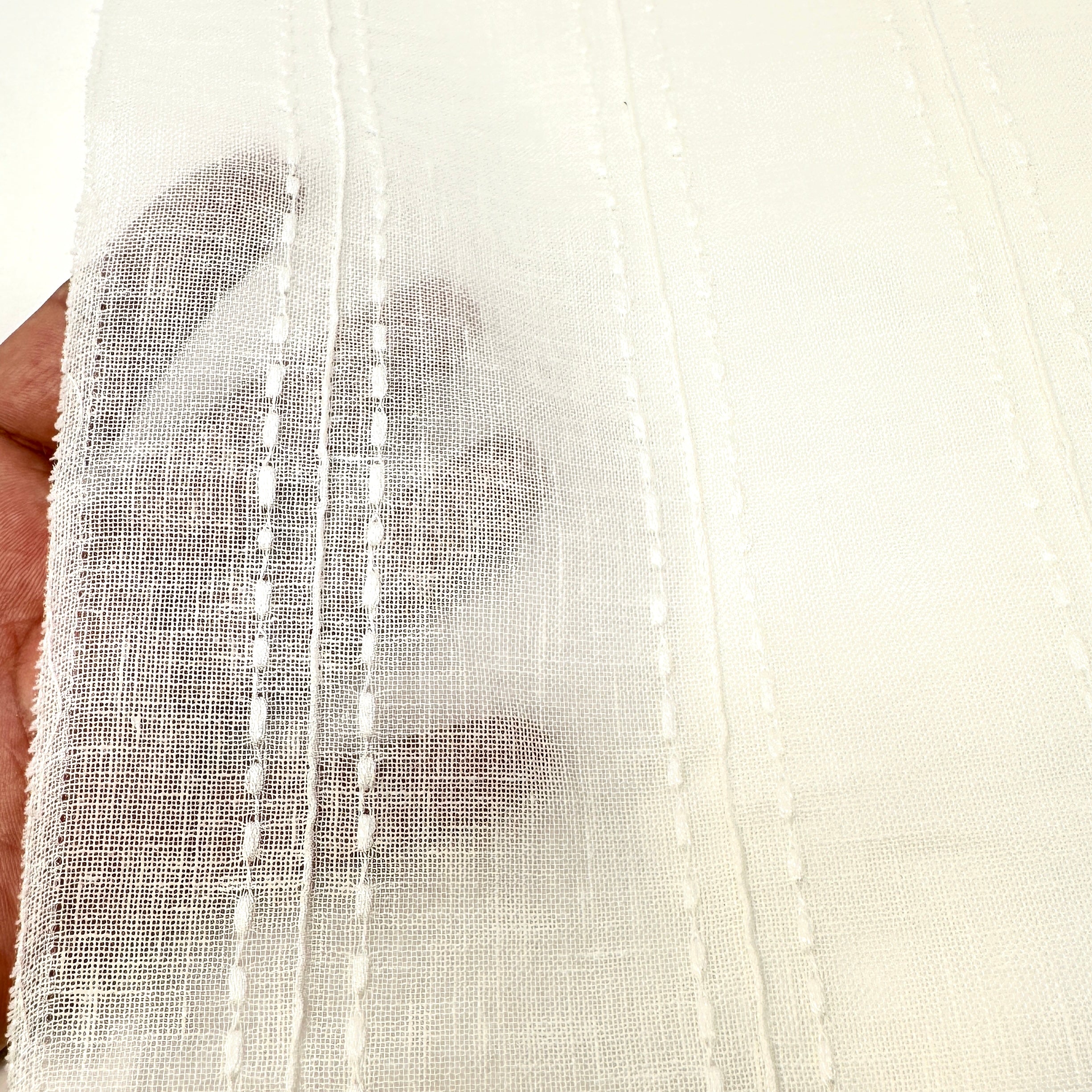 Sheer Linen Fabric with Embroidered Dots & Stripes / 54" Width / CL1126