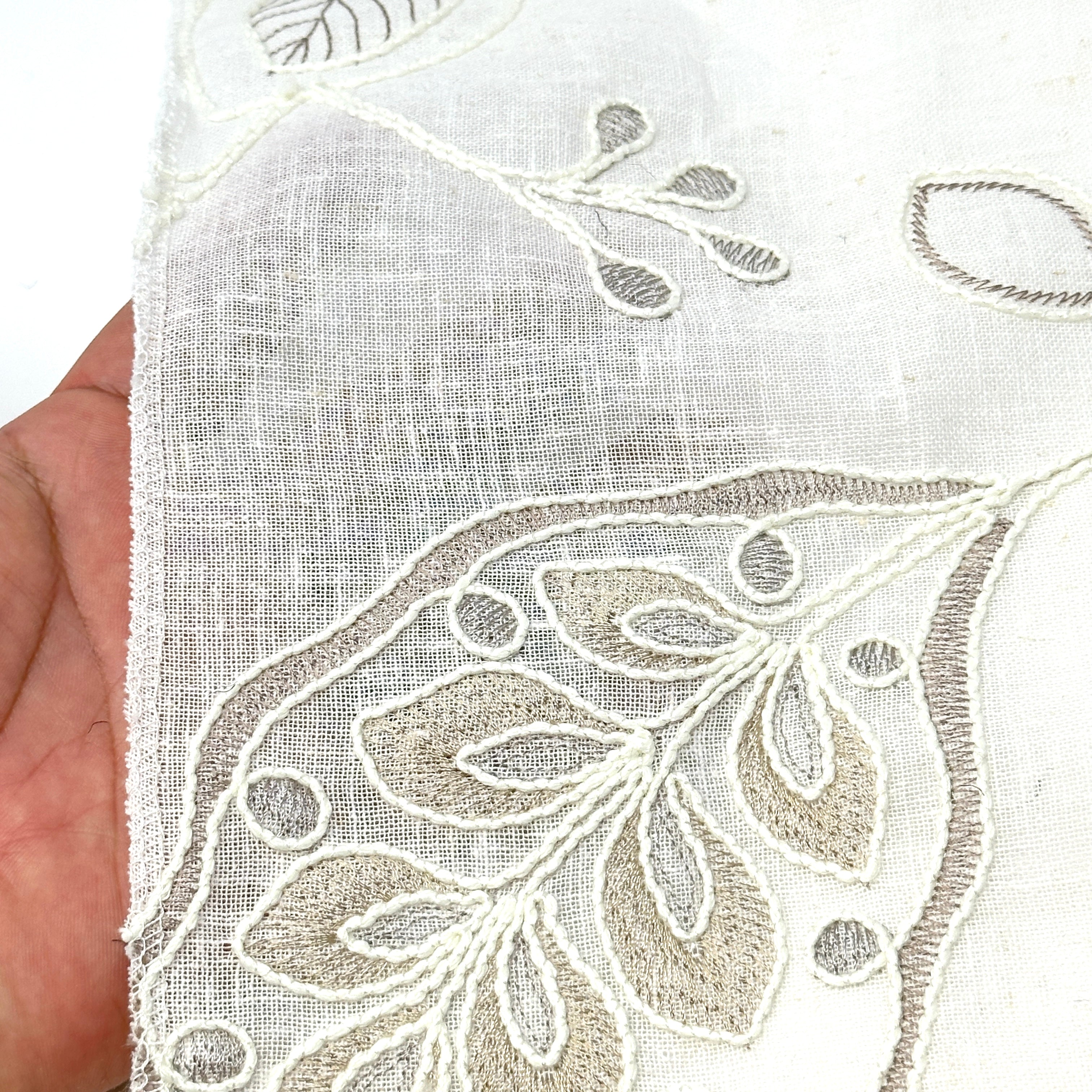 Leaf Floral Embroidery Sheer Linen Blend Fabric by the Yard / 54" Wide / CL1011