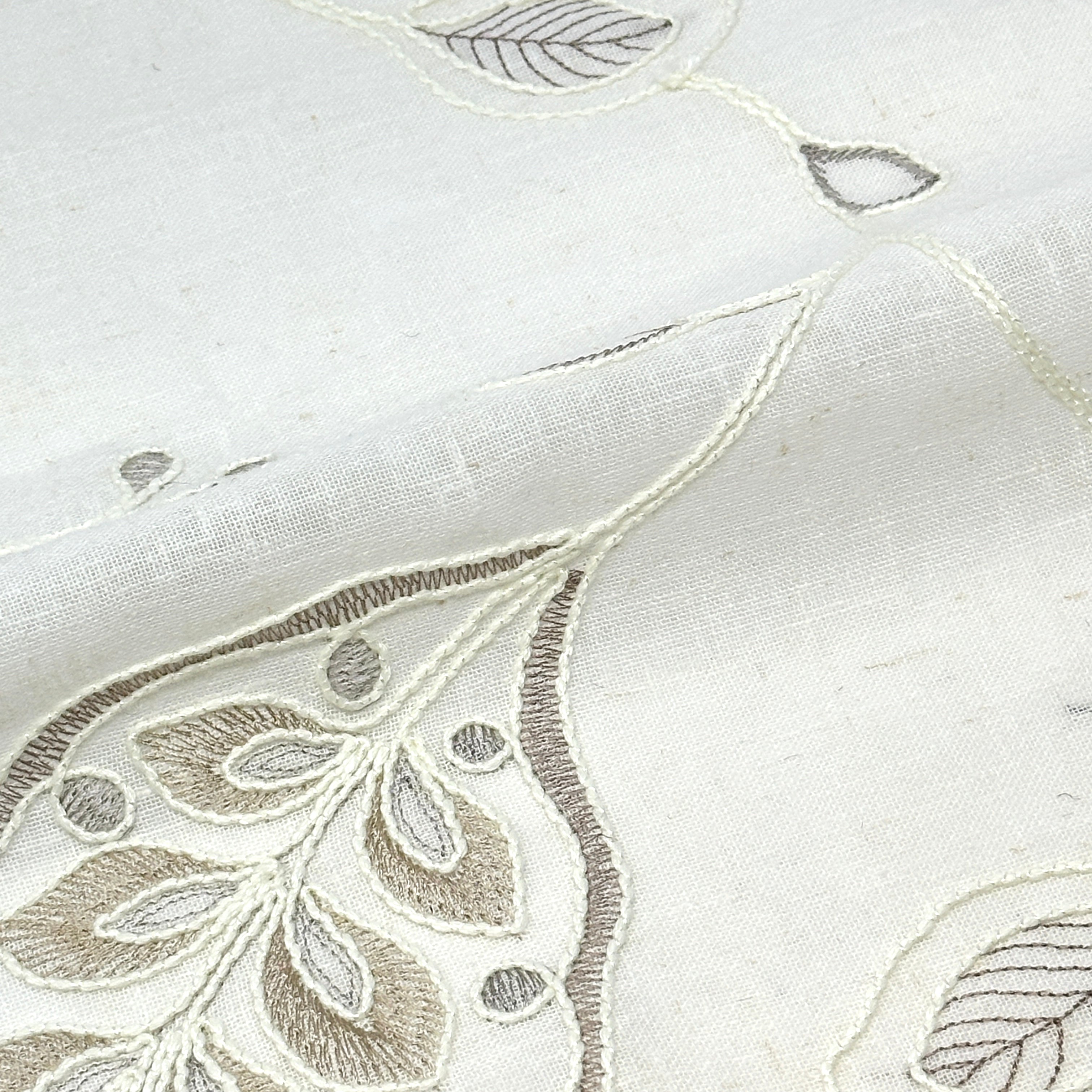 Leaf Floral Embroidery Sheer Linen Blend Fabric by the Yard / 54" Wide / CL1011