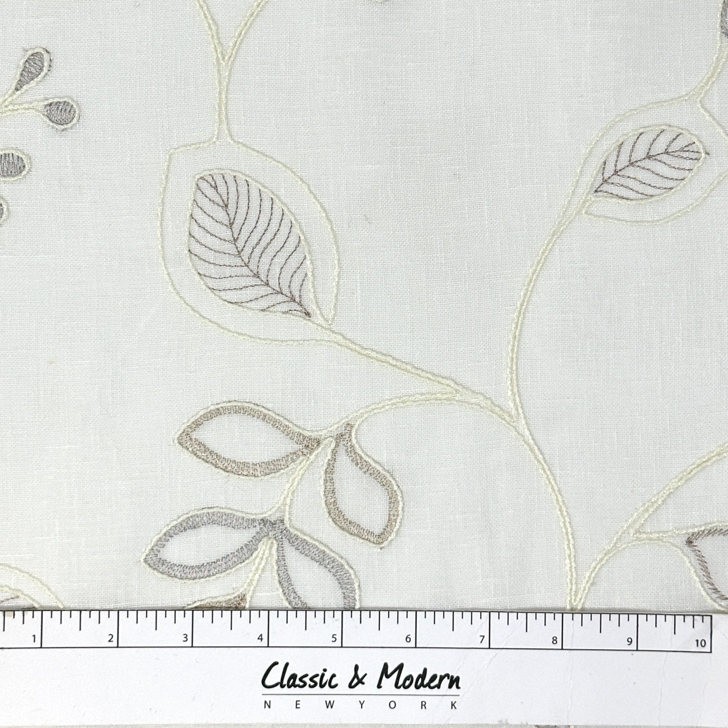 Embroidery Floral Ivory Linen Blend Flat Roman Shade/CL1011