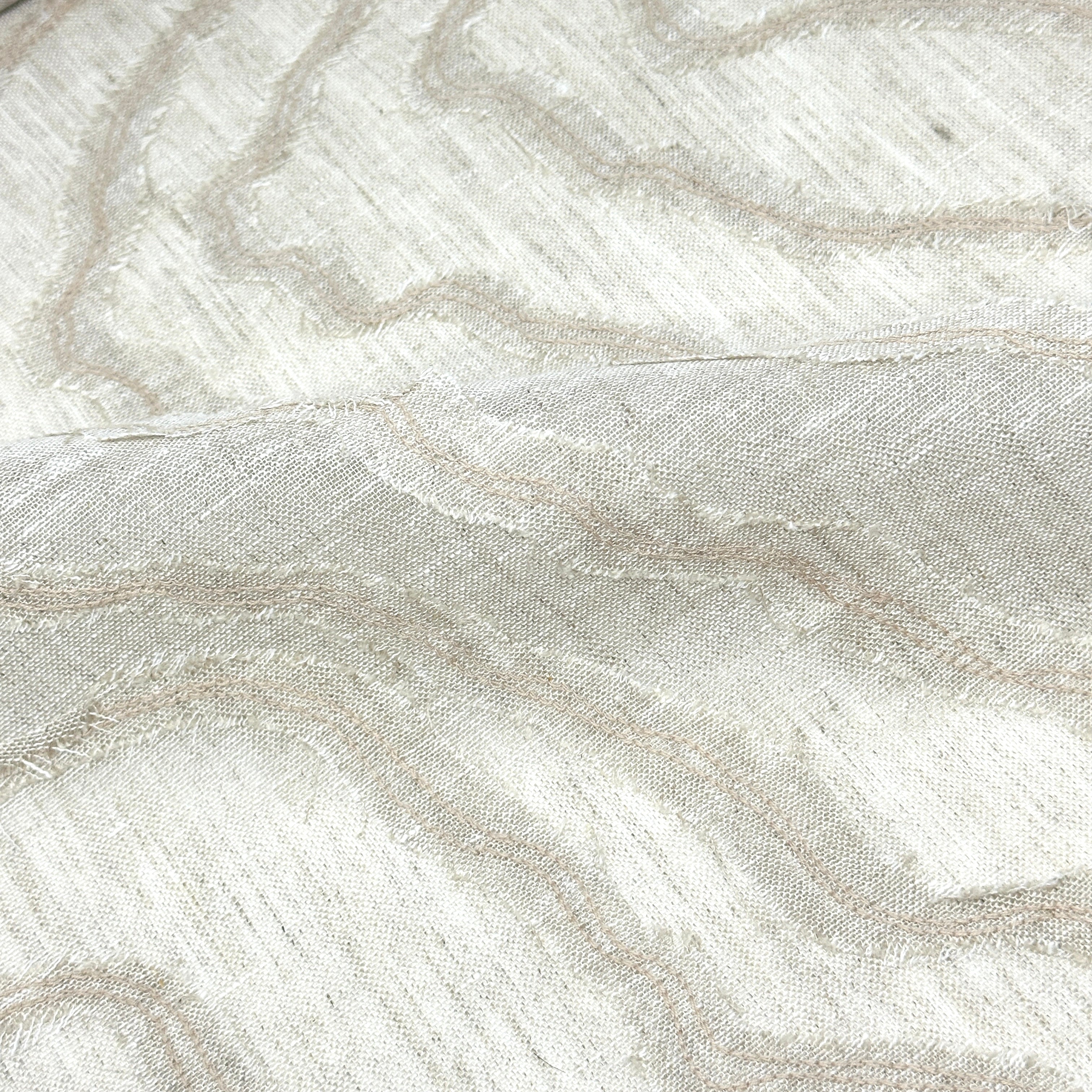 Ruffled Embroidery Blend Linen Fabric / 54" Wide / CL1156