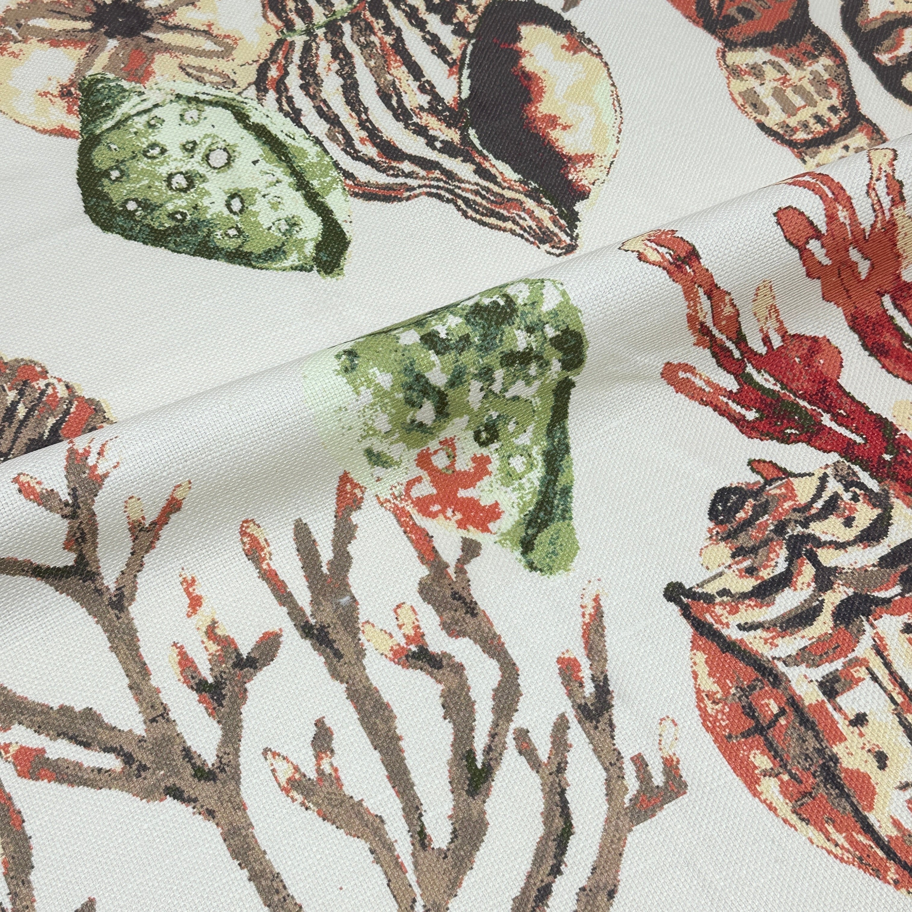 Sea Life Shell Tropical Linen Fabric by the Yard / 54