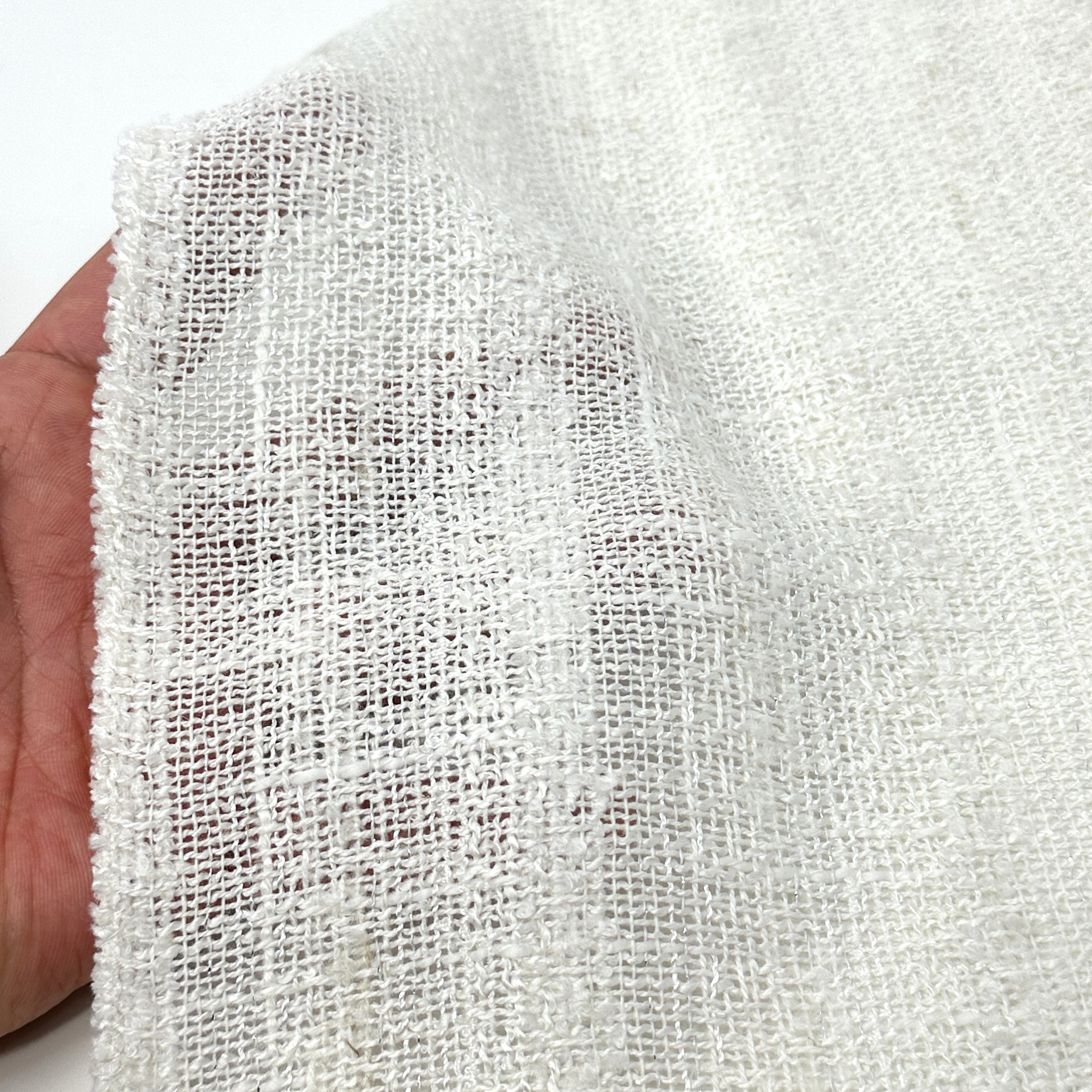 Striped Textured Embroidery Blend Linen Fabric by the Yard / 118" Width / CL1143